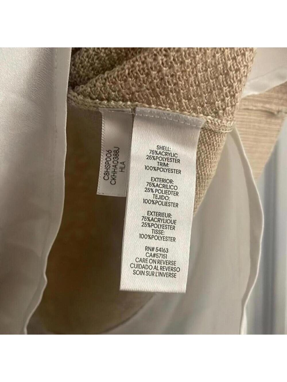 Calvin Klein Tan Sweater With White Under Shirt Trim Preppy Academia Minimal - Picture 8 of 9